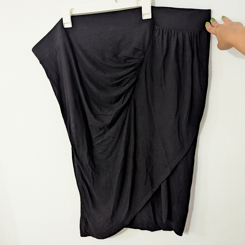 Torrid Ruched Stretch Midi Skirt Asymmetrical Jersey Knit Pull On Black 5
